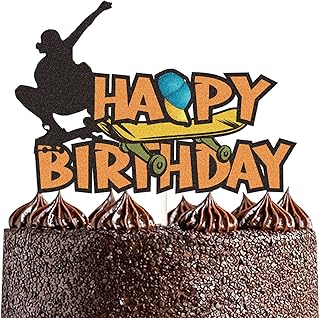 滑板生日快乐蛋糕装饰,闪光生日快乐滑板蛋糕装饰,运动生日派对用品
