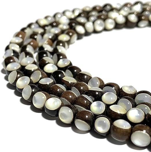 [abcgems] 太平洋珍珠白色螺旋trochus外壳系列(黑色乌木硬木 - *双层