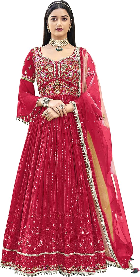 shriva 时尚开斋节随时可穿乔其纱刺绣印度纱丽克米兹和杜帕塔女士