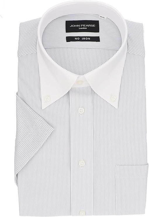 [科纳卡] 男士衬衫 短袖 立领纽扣领 免烫衬衫 蓝色条纹图案 白领型