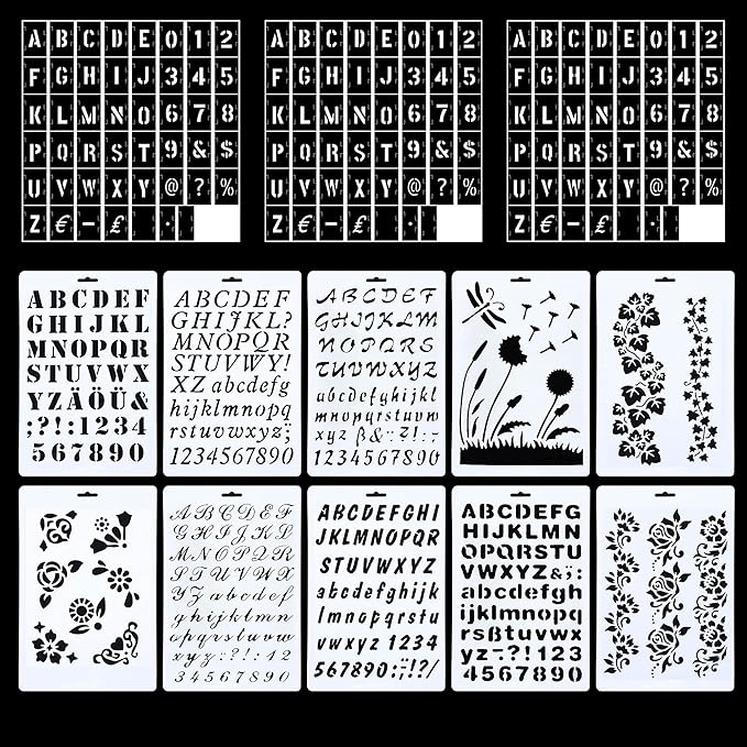 Woohome 字母模板套装,10 张和 153 件 5.08 厘米字母数字模板符号模板,可重