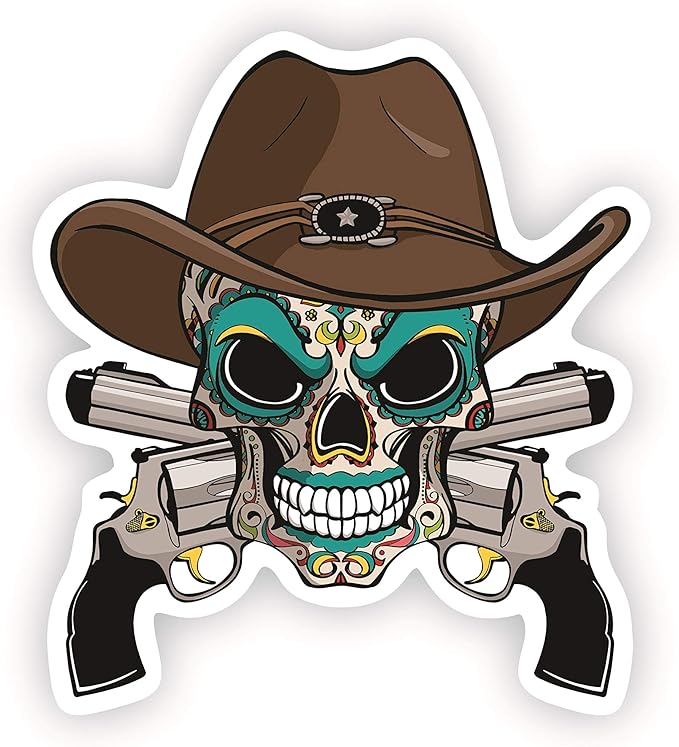 a&amp;b traders 奶牛男孩帽糖骷髅贴纸 - 汽车交叉枪乙烯基贴纸