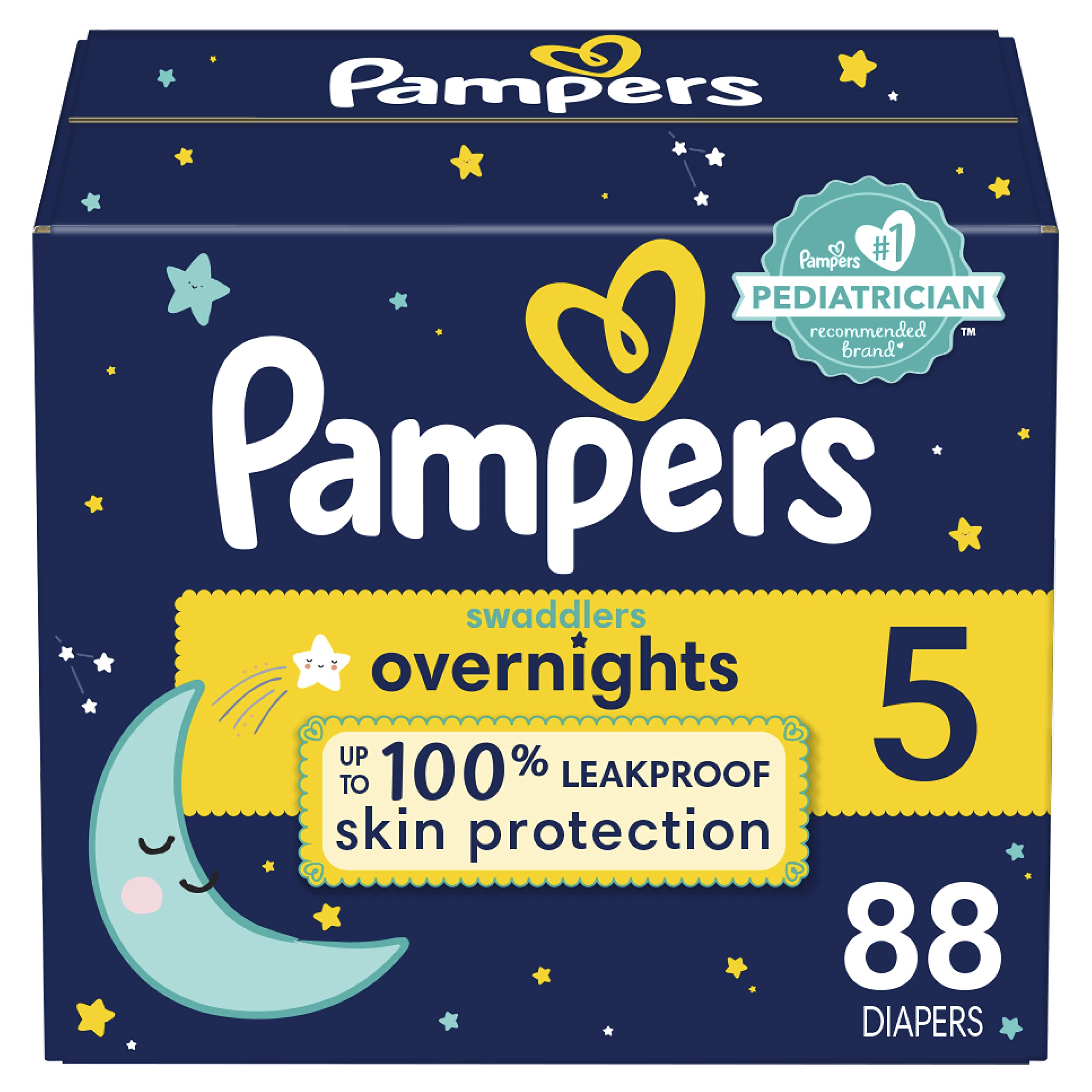 Diaper Size 5,88 tablets - Pampers Swaddlers Overnights Disposable baby diapers, large package (packaging may vary)