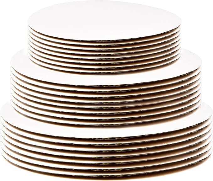 gift boutique 24 个蛋糕板圆形白色圆形纸板底座支架一次性盘盘 3 种