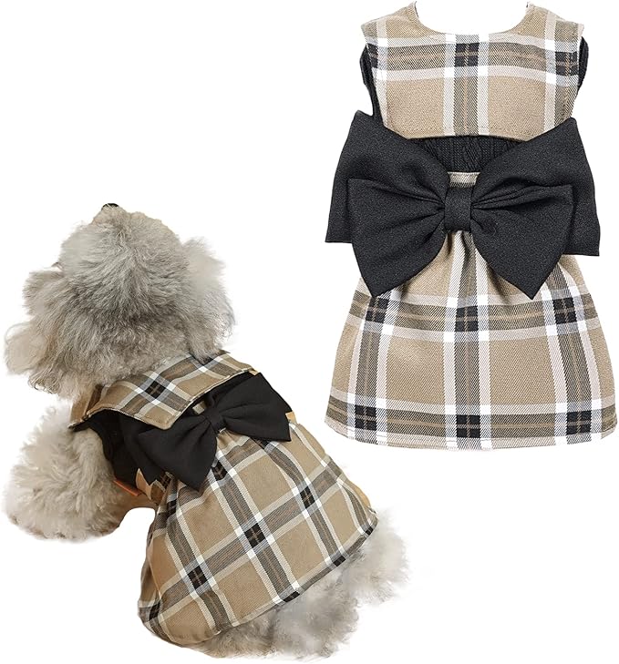 经典格子狗狗毛衣小狗芭蕾舞短裙连衣裙小狗服装棕色宠物衣服中号
