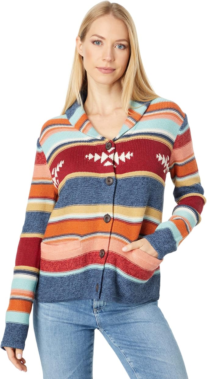 pendleton 女式青果领条纹棉质开衫毛衣