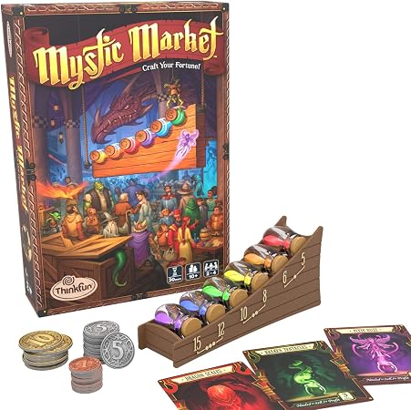 Think Fun Mystic Market 战略纸牌游戏适合2 4 位10 岁及以上玩家一款令人兴奋的快节奏游戏 非常适合家庭和游戏者 多色 玩具