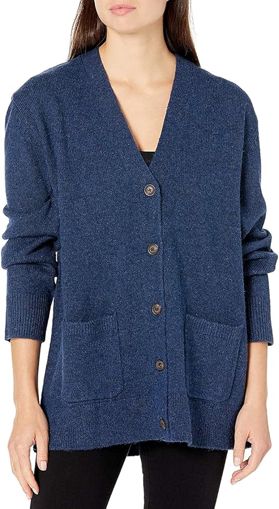 viewon 女式休闲前开衫羊绒 v 领长袖系扣针织毛衣外套带口袋