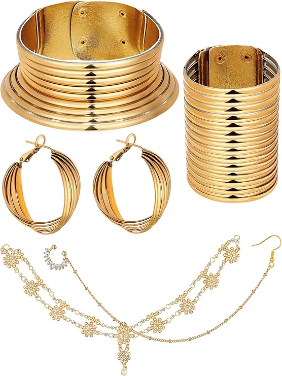 5 件珠宝套装非洲复古宣言颈链金属项链手镯首饰非洲埃及颈链长款项链