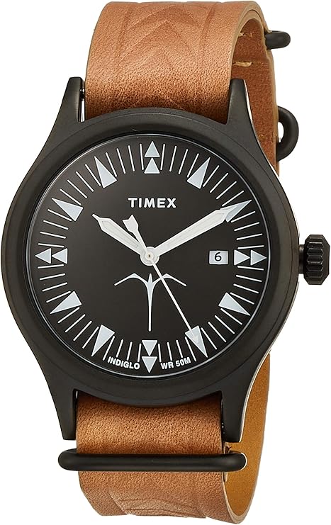 timex 天美时 x keone nunes maka ihe 棕色皮革手表 tw2t81800