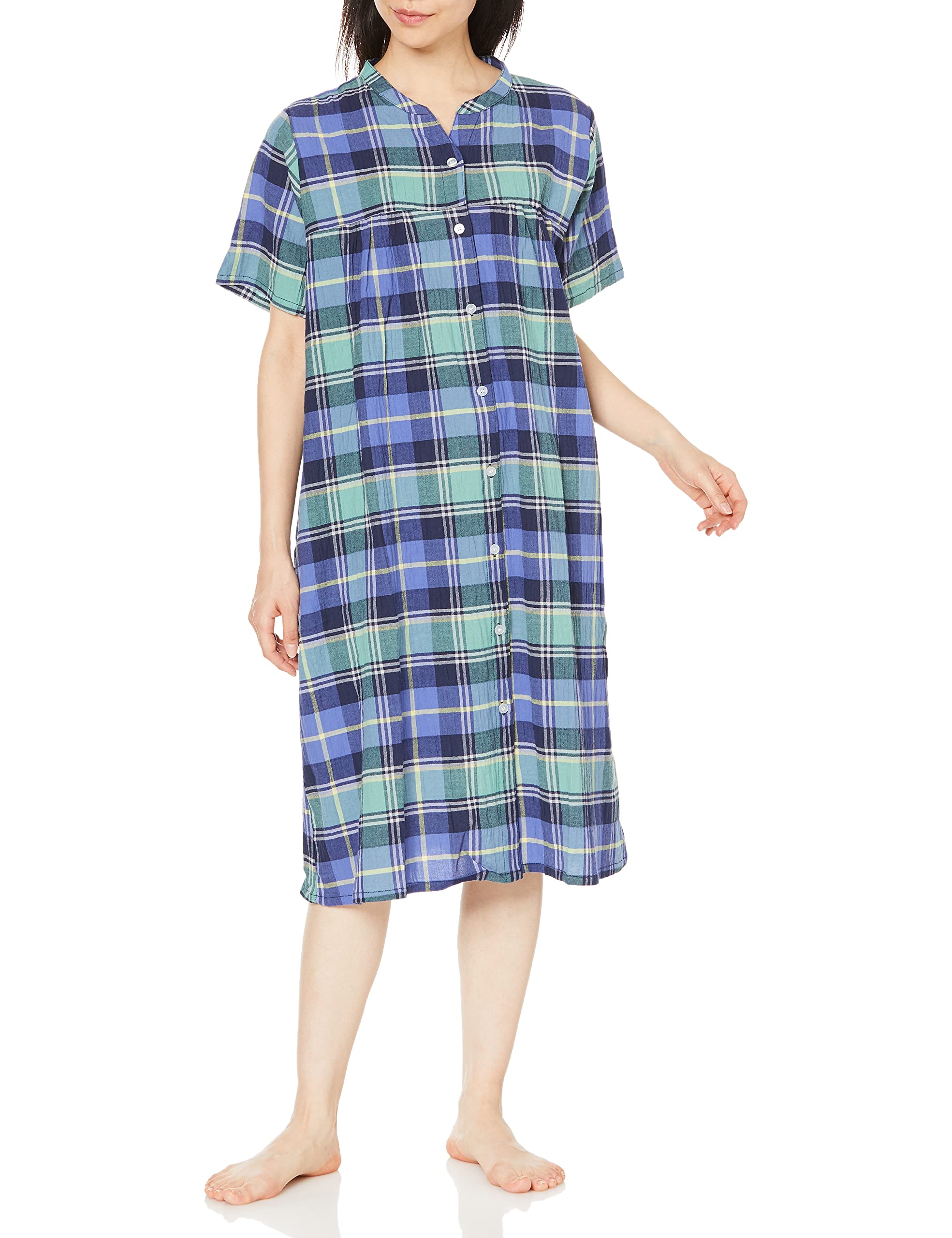 Pegasus Japanese homewear gasket plaid front open dress for ladies