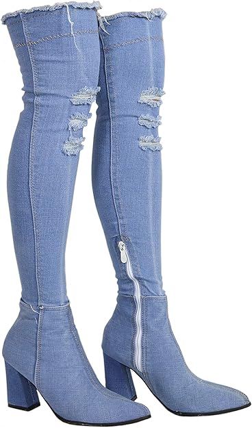 【pradize】 pradize图片 pradize价格 pradize 过膝牛仔高跟靴 - 粗