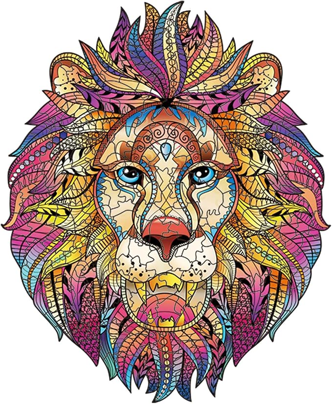 cuteefun 成人木制拼图独特的动物形状 3d 拼图彩色彩色彩色动物狮子