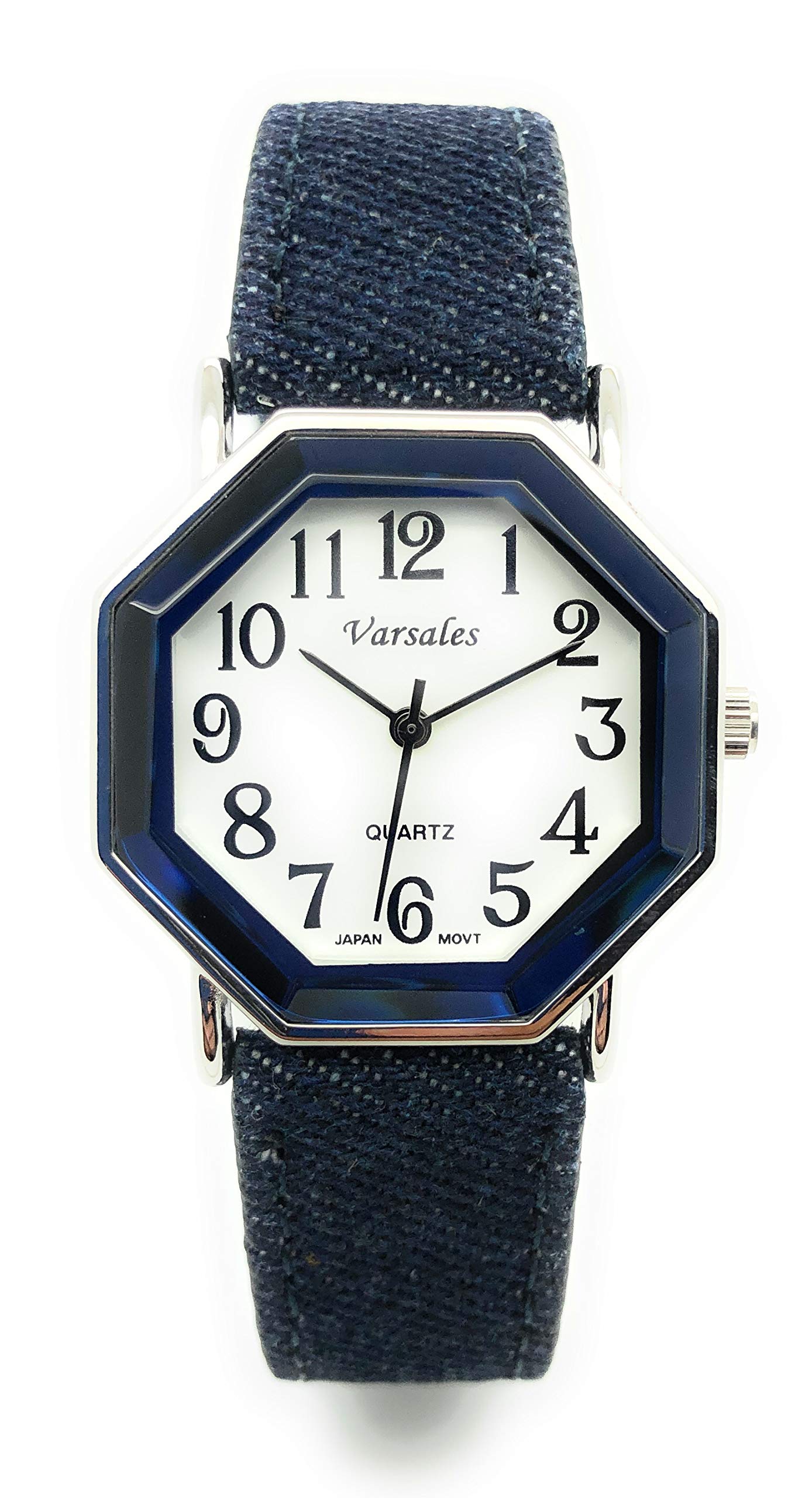Women men unique large octagonal case large digital denim strap fashion watch