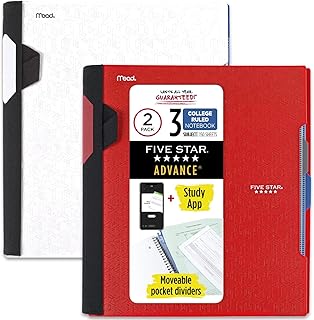 five star advance 螺旋笔记本   学习应用,2 件装,3 个科目,大学