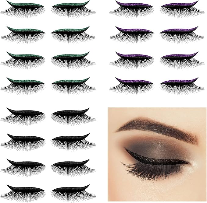 12 对眼线贴纸带睫毛可重复使用眼睑贴纸防水闪光眼线笔睫毛贴纸自粘