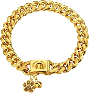 古巴链狗项圈金色狗项圈 16 毫米狗链项圈带按扣 18k 金迈阿密不锈钢