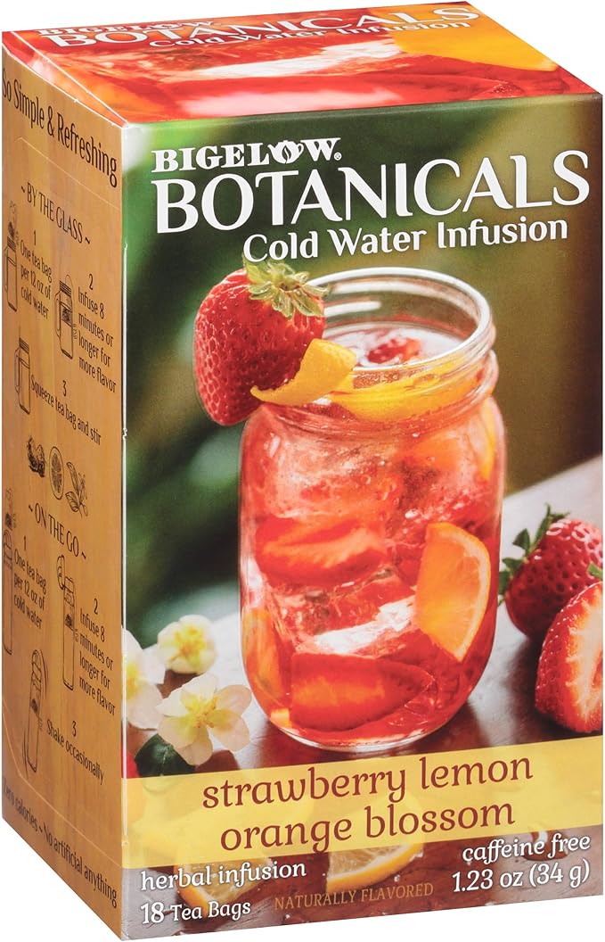 bigelow potanicals 冷水灌注草莓柠檬橙花茶包 18 个装盒(6 个装)