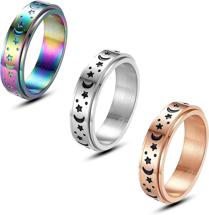 moon star fidget 戒指*不锈钢旋转戒指彩虹 lgbt 骄傲戒指 6mm 银色