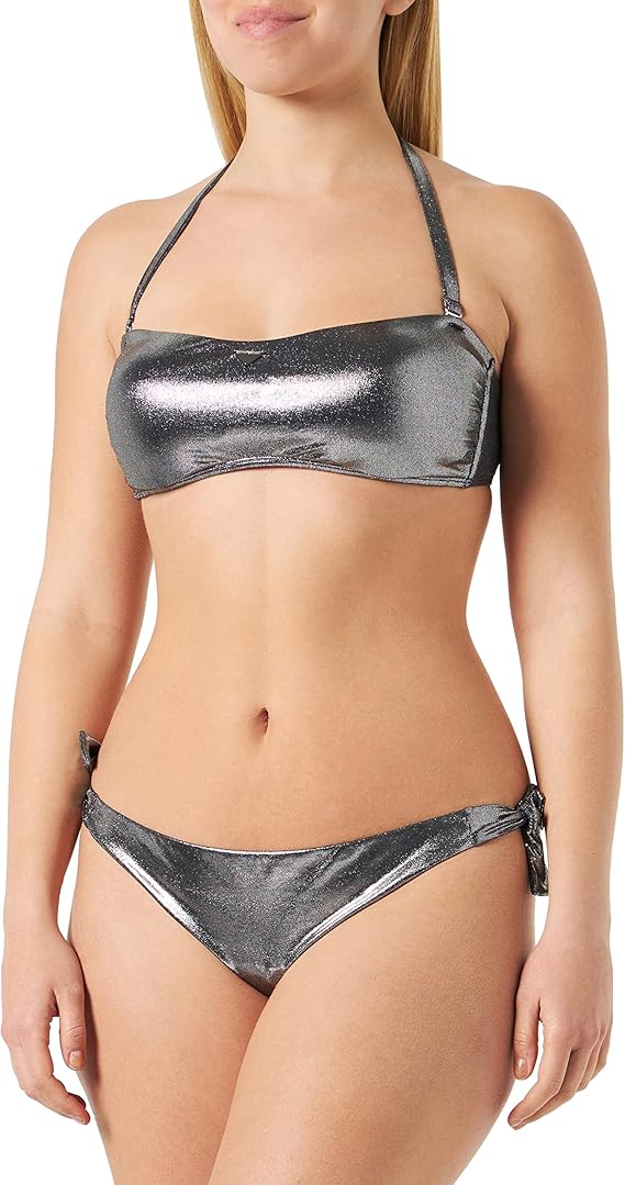 emporio armani 女士圆点亮片莱卡表带和蝴蝶结巴西比基尼套装