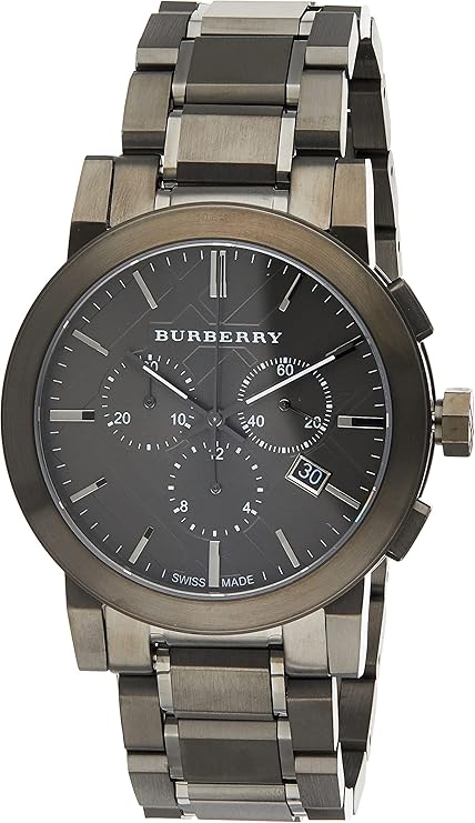burberry 男士 bu9354 大方格灰色离子镀不锈钢手表