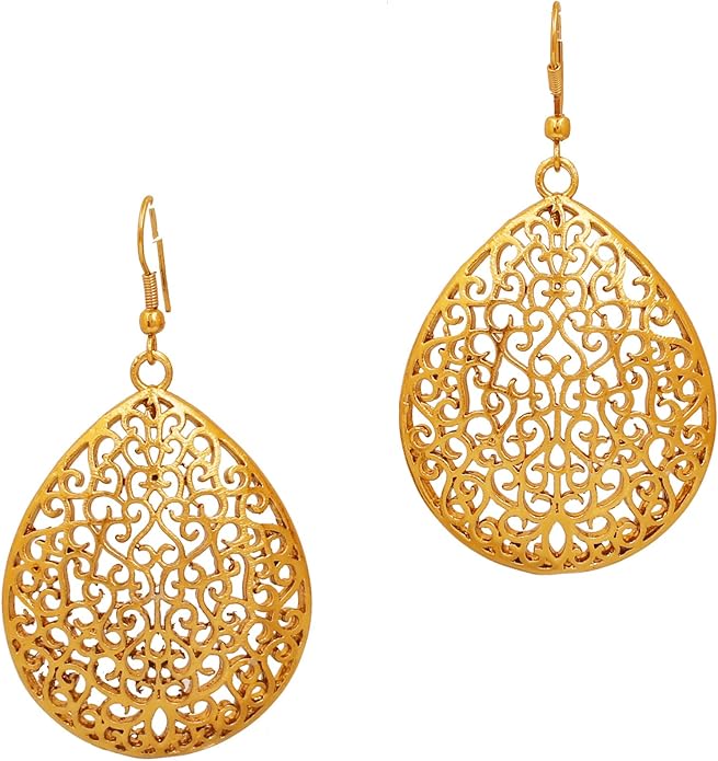 touchstone 美丽波西米亚镂空设计吊坠首饰耳环仿古金色适用于女式