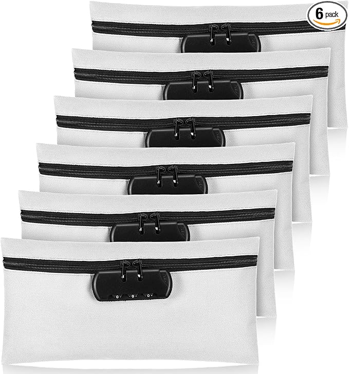 6 件带锁钱袋 11 x 5.5 英寸(约 27.9 x 14.9 厘米)锁配件袋可锁定袋储物袋现