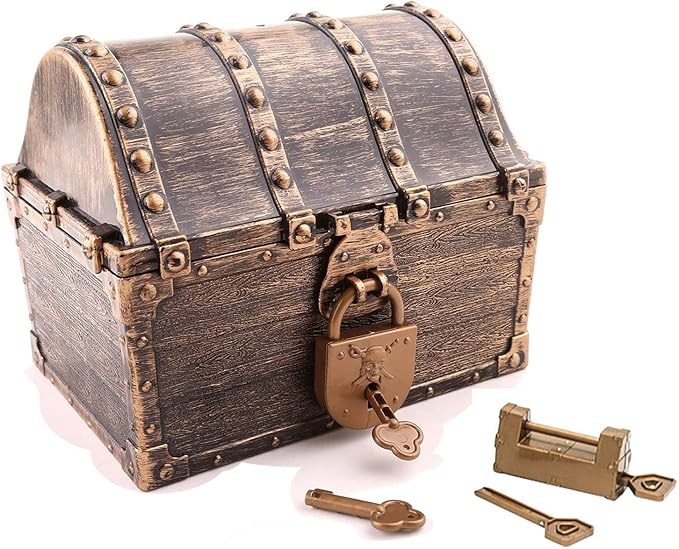 儿童海盗宝箱玩具大号塑料海盗复古宝盒复古颜色带 2 套锁派对礼品