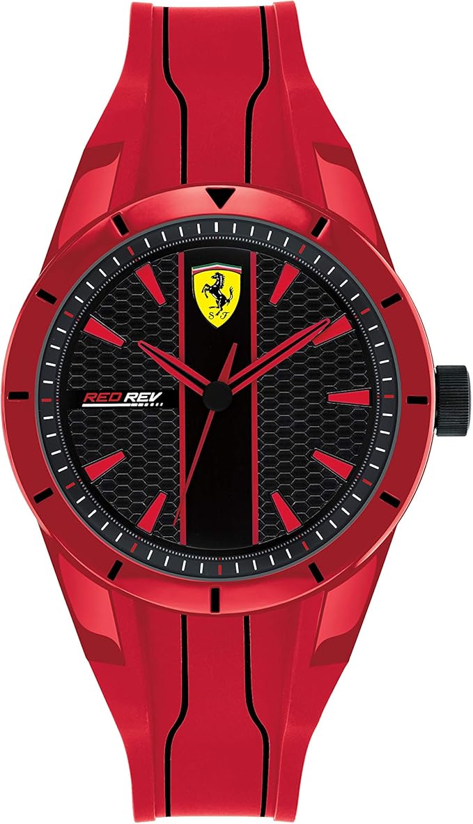 ferrari 男式rev 石英塑料和硅胶休闲手表,红色(型号:830494)