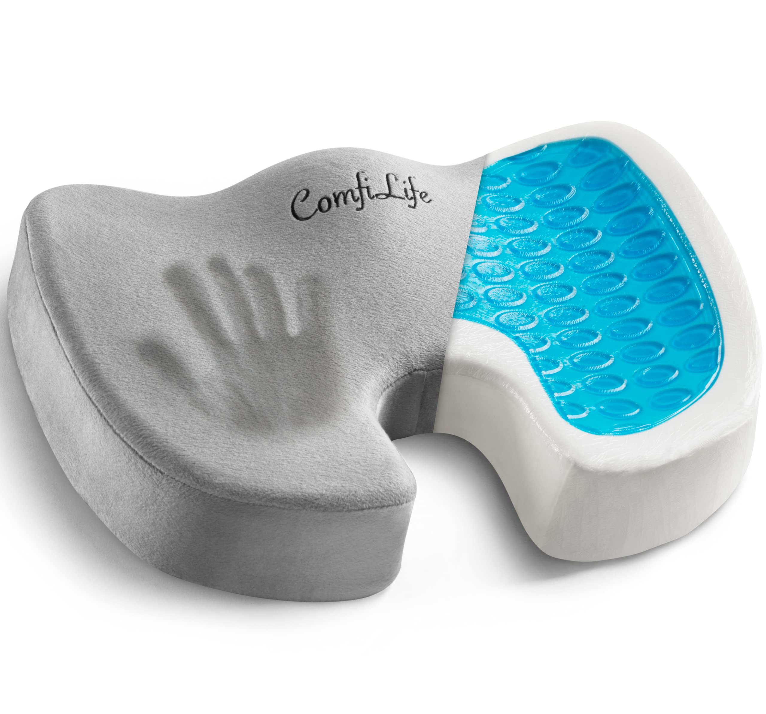 ComfiLife Gel Enhanced Seat Pad - non-slip orthopedic gel and memory foam tailbone cement, Coccyx seat pad - office chair car seat pad - solves problems such as sciatic nerve and back discomfort
