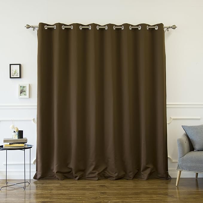 best home 时尚宽幅银色不锈钢索环*保暖遮光窗帘布 巧克力色 100"w x