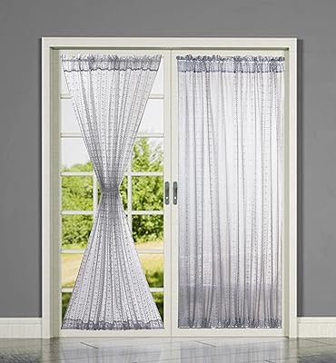 kaaltisy 透明法式门板窗帘花卉刺绣窗户门双杆口袋透明玻璃门处理,25