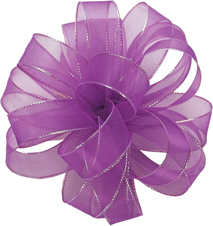 offray chic 透明工艺丝带,5/8 英寸 x 25 码线轴,紫色带蛋白石边缘