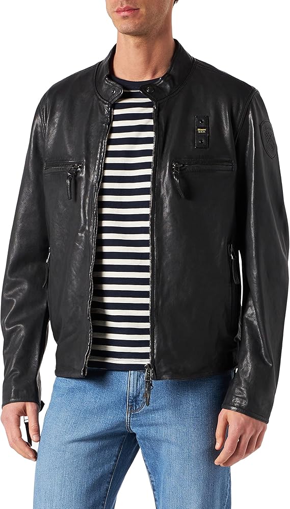 blauer 男士 pelle capo spalla foderato 皮夹克