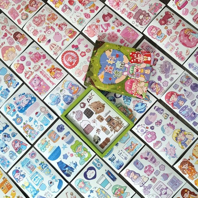 kawaii washi 贴纸套装(50 张)可爱女孩卡通动物兔子食品零食饮料胶粘