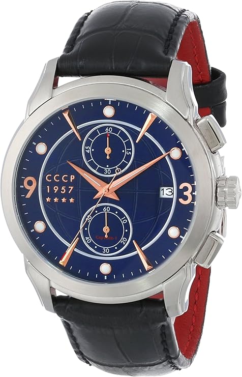 cccp 男式 cp-7002-02 sputnik 1 限量版模拟显示日本石英黑色手表