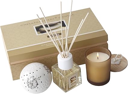 Sapeake Bay Candle 千诗碧可香薰无烟蜡烛精油香薰精油藤条精油无火挥发精油香薰用品高档个性礼品礼物套装4种搭配和味道可选檀香bc8551 亚马逊中国 家居