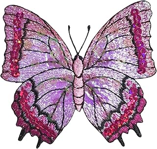 紫红色亮片蝴蝶 - 熨烫贴花/刺绣补丁