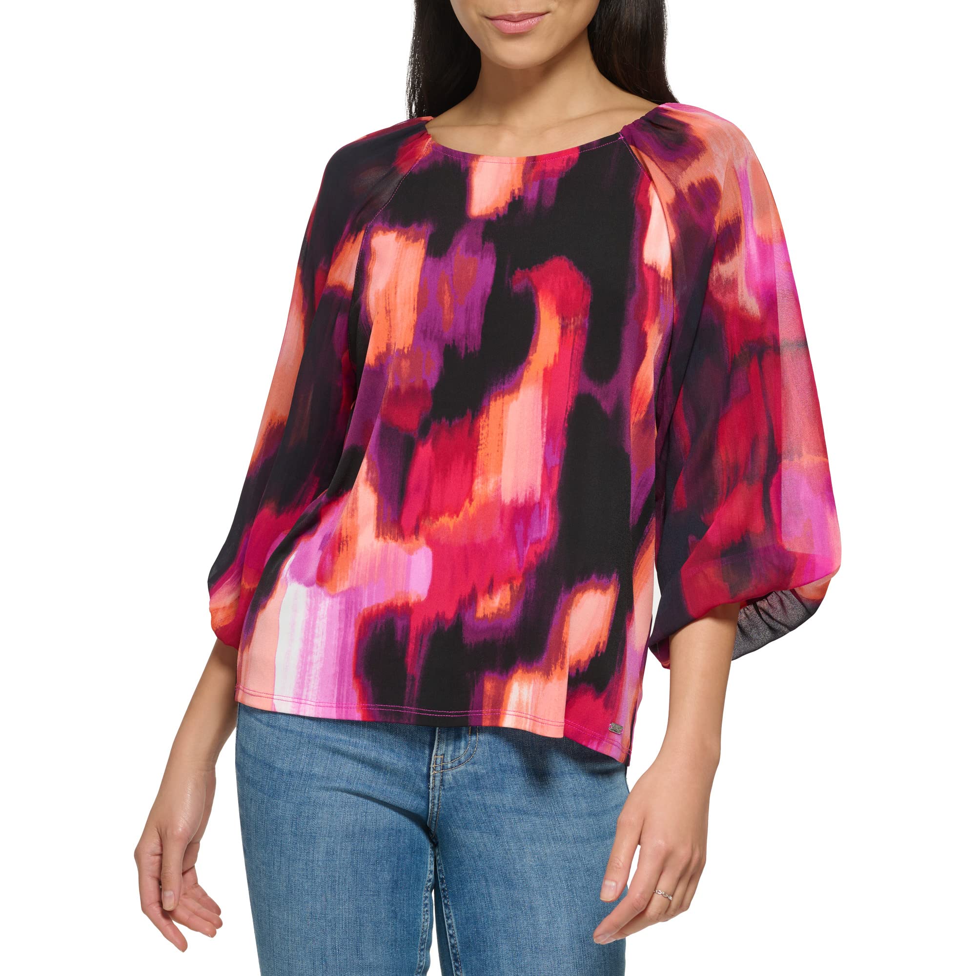 Calvin Klein Women's printed Lantern matte knit long-sleeved shirt