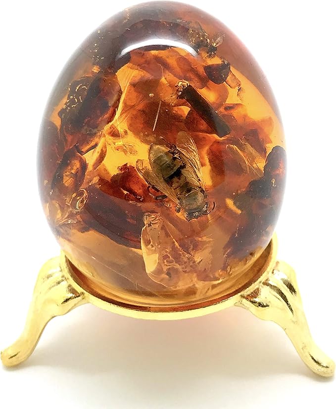 天然琥珀树脂,含蜜蜂,蛋形装饰件