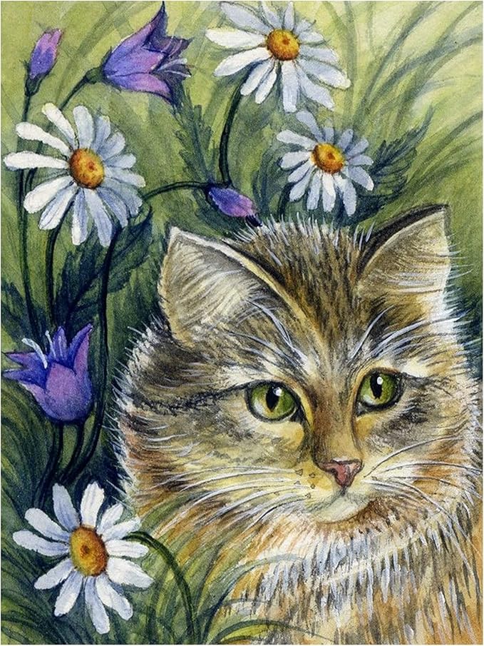 适合成人儿童,猫和花朵钻石绘画 diy 全圆形钻钻石绘画艺术,按数字