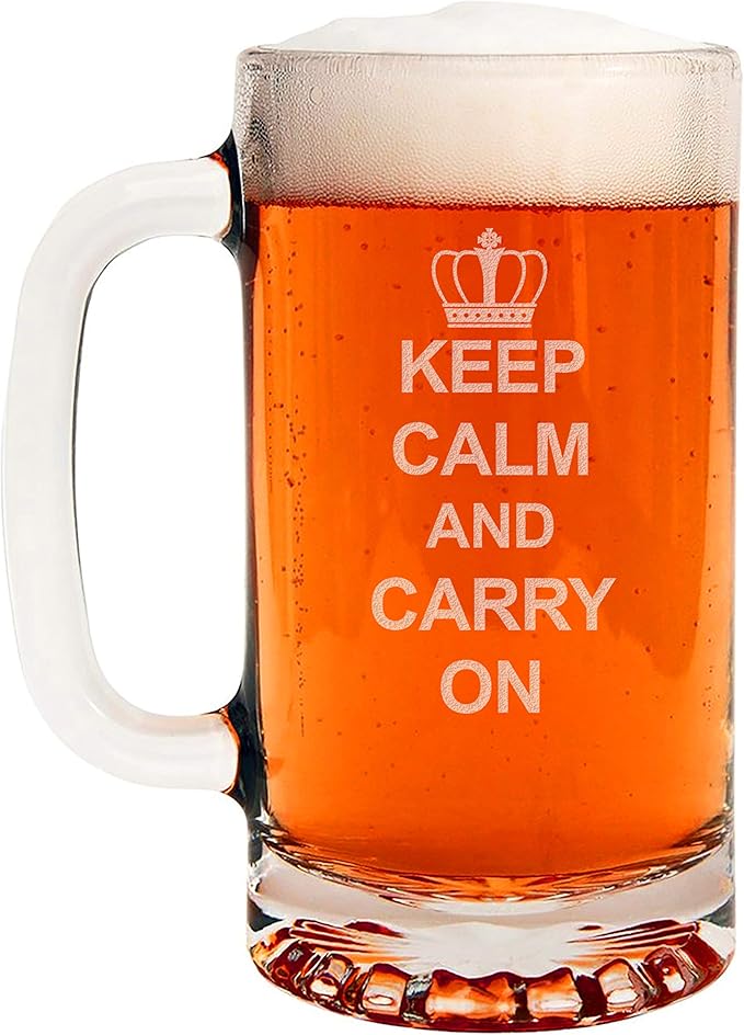 keep calm and carry on 蚀刻 16 盎司啤酒杯