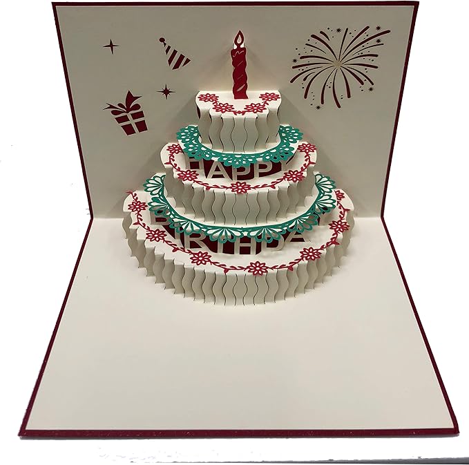 3d pop up 生日贺卡,蛋糕,*英雄,礼品盒贺卡 红色 1