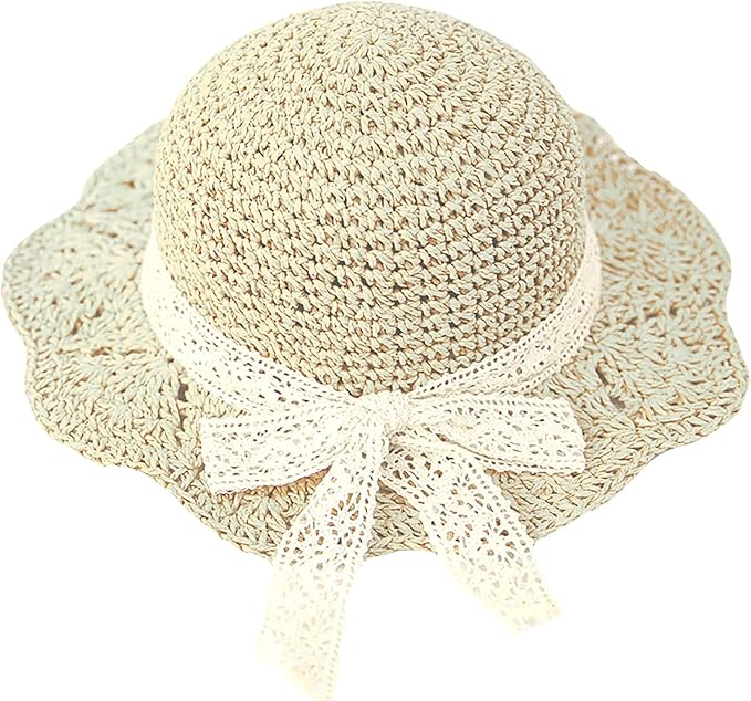 shokids 婴幼儿女童草帽宽帽檐太阳帽沙滩泳帽