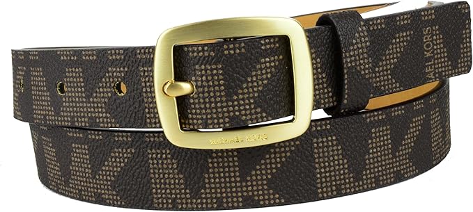 michael kors 迈克高仕女式薄棕色 mk 标志皮带金色搭扣 l 码