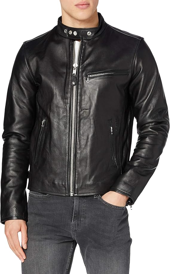 schottnyc男式caferacer皮革机车长袖夹克