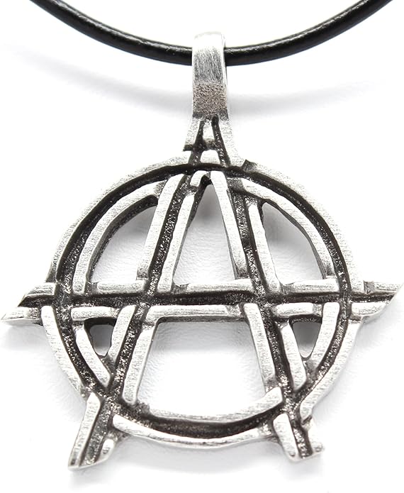 pewter anarchy 标志摩托车手哥特式吊坠皮革项链