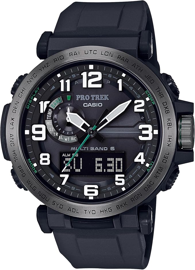 casio卡西欧男士指针式数字石英手表塑料表带prw6600y1er黑色带子