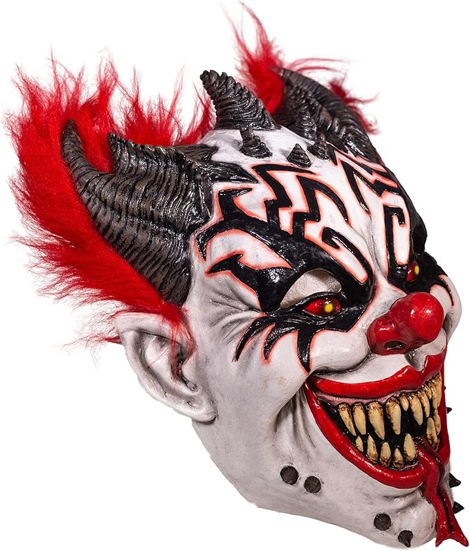 恶魔小丑面具 | 成人逼真服装 | 恐怖角色扮演头 | 全脸派对面具