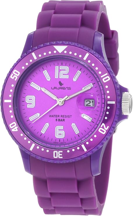 laurens 女式 gw41j907y 旋转表圈紫色橡胶手表